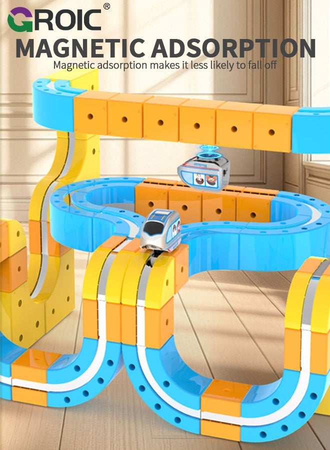 GROIC 67Pcs 3D Infinity Cube Track Magnetic Electric Train Set for Kids 3 4 5 6 7 8, 3D Flexible Race Track Gravity Defying Train Track Stem Learning Toy for Toddlers, DIY Montessori Building Kits - Image 4